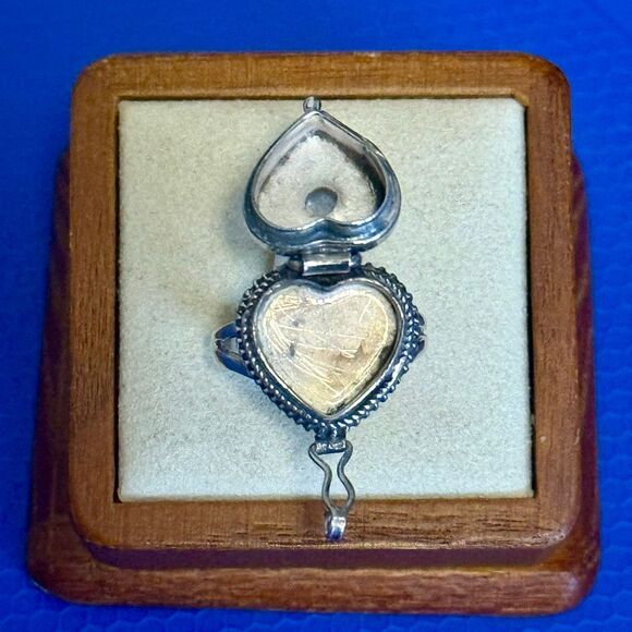 Round Moonstone Gemstone Poison Locket Box Heart Ring Sterling Silver Sz 8 New - Picture 4 of 7
